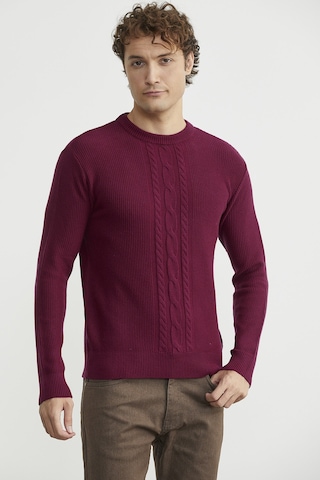 Sementa Motif Detaylı Bisiklet Yaka Triko Kazak - Bordo Bordo