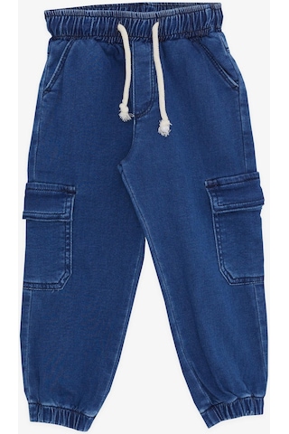 Breeze Girls & Boys Erkek Çocuk Kot Pantolon Beli Paçası Lastikli Kargo Cepli 1-4 Yaş, Mavi-mavi Mavi
