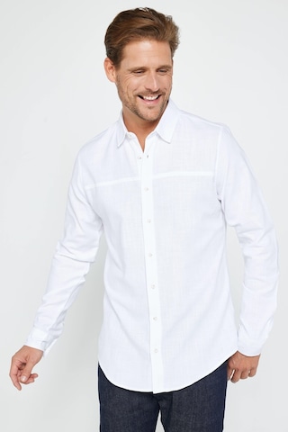 Tudors Slim Fit Dar Kesim Uzun Kollu Keten Doku Düz Yazlık Beyaz Erkek Gömlek-31289-beyaz Beyaz