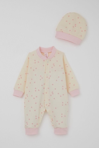 Breeze Kız Bebek Tulum Çiçek Desenli 0-6 Ay, Krem Krem