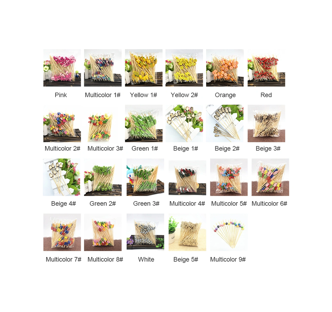 Youmex Bambu Meyve Çataları 100 Adet - Renkli Çilek Desenli, Kokteyl, Sandviç Ve Tatlı İçin Güvenli Ve Şık Kullanim Diğer