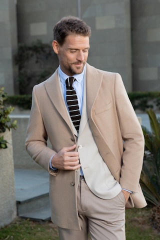 Erkek Bej Yünlü Dynamic Fit Sivri Yaka Kaban 25ks016004653 Bej Bej