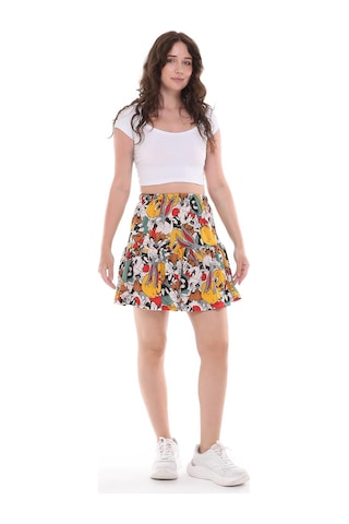 Çizgi Film Karakterli Jarse Kumaş Şort Etek-432-çok Renkli Çok Renkli