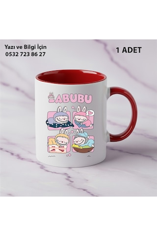 Labubu Kaliteli Porselen İsim Yazılabilir Premium Hediyelik Baskılı Kupa Bardak Doğum Günü Hediyesi Kırmızı