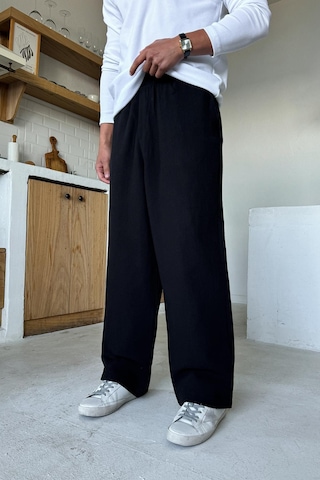 Flaw Bel Lastikli Keten Baggy Pantolon Siyah Siyah
