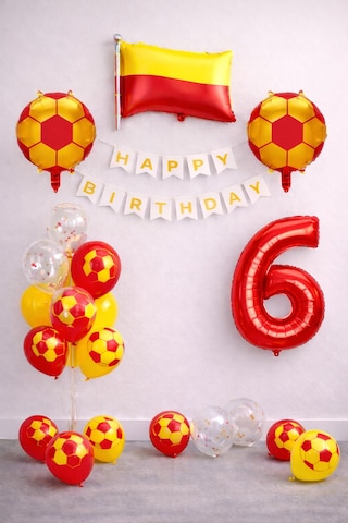Sarı Kırmızı Futbol Temalı 6 Yaş Doğum Günü Balon Seti Sarı - Kırmızı