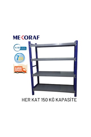 Mekoraf Depo Raf 4 Katlı 2.5 Metre Boy 60 Cm Derinlik 165 Cm En Mavi