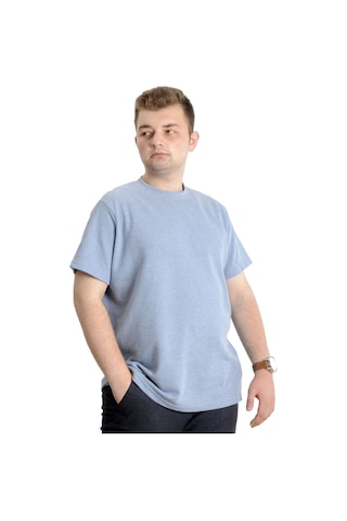 Mode Xl Büyük Beden Erkek T-Shirt Bisiklet Yaka Waffle 20033 Mavi 001