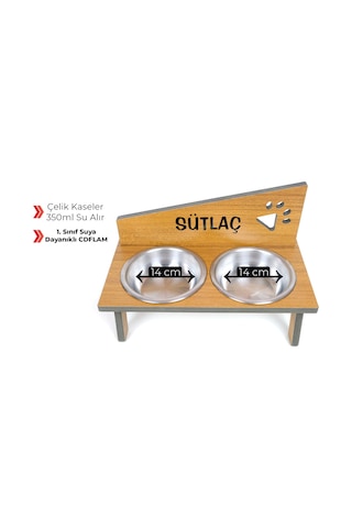 Realwood Suya Dayanıklı İsim Baskılı Çelik Kaseli Kedi Köpek Mama Stantı