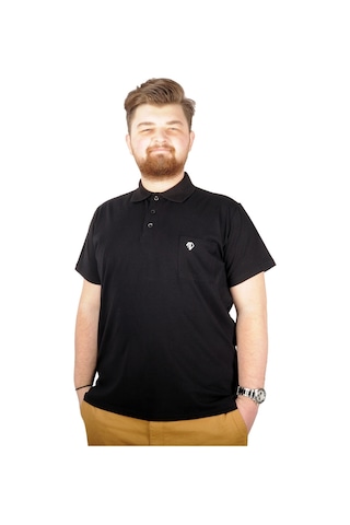 Mode Xl Büyük Beden T-Shirt Polo Cep Sup Basic 21557 Siyah 001