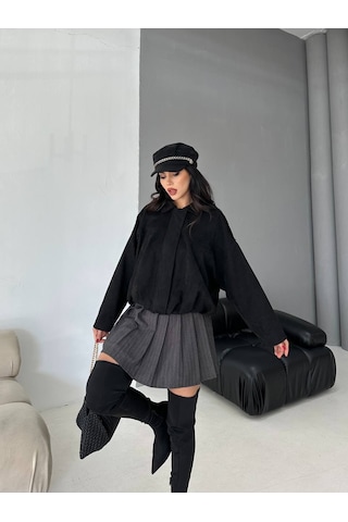 Süet Apoletli Bomber Ceket Siyah