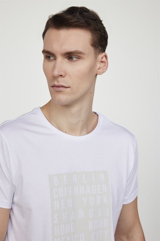 Tudors Erkek Slim Fit Dar Kesim Yumuşak Dokulu Baskılı Beyaz Bisiklet Yaka Tişört-27155-Beyaz