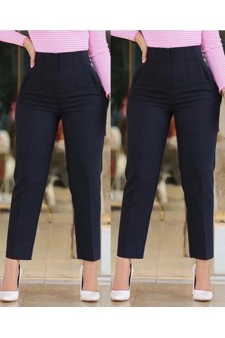DefyModa Kadın Üste Oturan Paçası Bilek Üzerinde Biten Krep Kumaş Kumaş Pantolon 36 S - 50 5xl Siyah