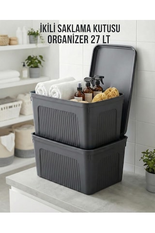 Füme 2'li 27 Lt Ünit Saklama Kutusu & Çok Amaçlı Banyo Ve Ev Düzenleyici Organizer Füme