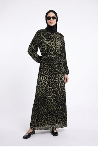 Armine Trend Leopar Desenli Şifon Elbise Siyah 24kt907