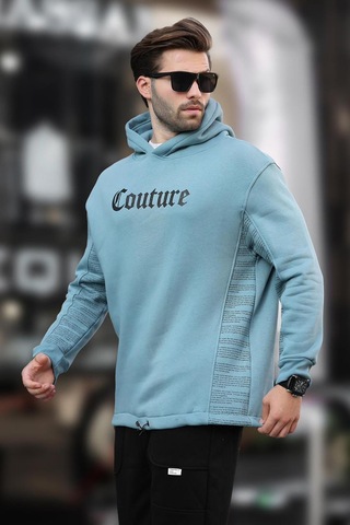 Madmext Mavi Kapüşonlu Baskılı Erkek Sweatshirt 7090 Mavi