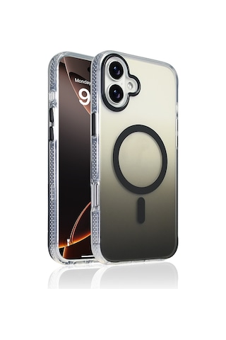 Apple Uyumlu iPhone 16 Plus Kılıf M-safe Şarj Özellikli Transparan Renk Geçişli Zore Toros Kapak Siyah