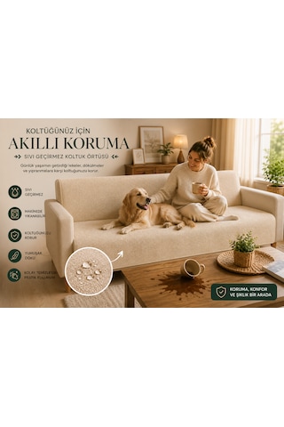 70 70 Cm Premium Sıvı Geçirmez Koltuk Koruyucu Kaymaz Pati Dostu Yıkanabilir Koltuk Örtüsü Krem