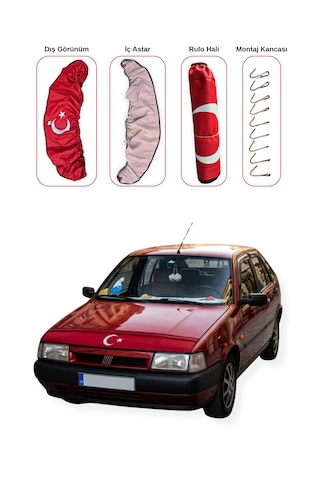 Fiat Tipo Uyumlu Ön Kaput Koruma Maskesi Kırmızı Deri Türk Bayraklı Tasarım Kolay Montaj