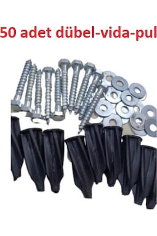 Klima Gaz Beton Dübel Siyah Takım - Civata Pul Vida - 50 Adet