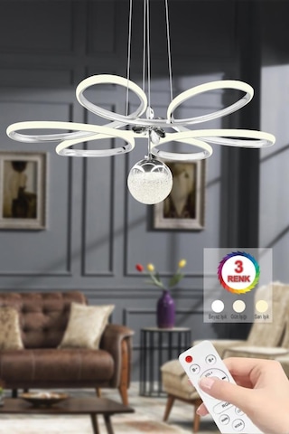 İstanbul Avize Papatya Gümüş 3 Renk Ledli Kumandalı Modern Led Avize Gümüş