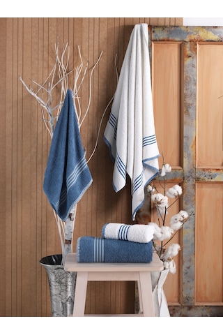 Rebeka Oscar  Banyo Havlu Seti  Yumuşak Havlu Seti  1200 Gram Krem - Mavi