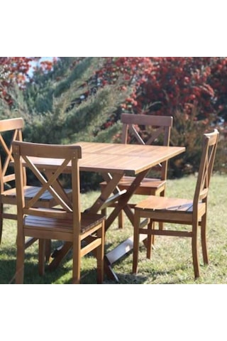 Çeşme Lüks Ahşap Bahçe Balkon Seti: 80X140 Katlanır Masa + 4 Sandalye Kahverengi
