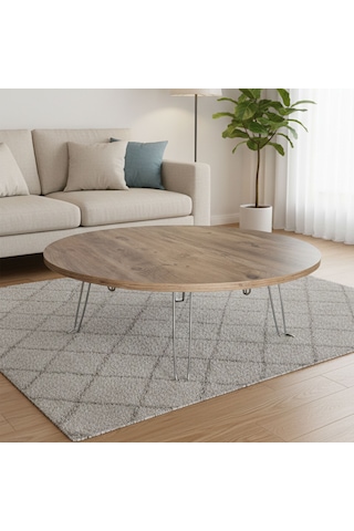 Ratemo Ahşap Renk Yemek Masası 90 Cm Çap 22 Cm Yükseklik Katlanır Yer Sofrası Koyu Ceviz