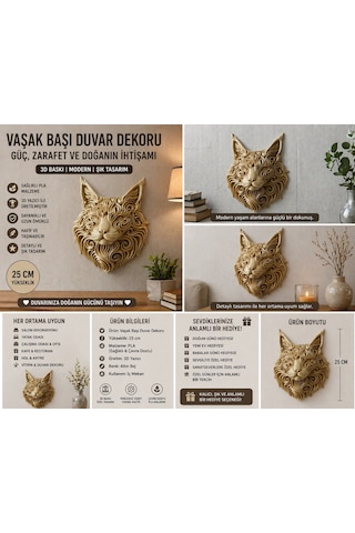 Vaşak Başı Duvar Dekoru 3d Baskı Modern Duvar Süsü Sağlıklı Pla 25 Cm Şık Tasarım 25cm Vaşak Başı Duvar Dekoru 3d Baskı Modern Duvar Süsü Sağlıklı Pla 25 Cm Şık Tasarım 25cm