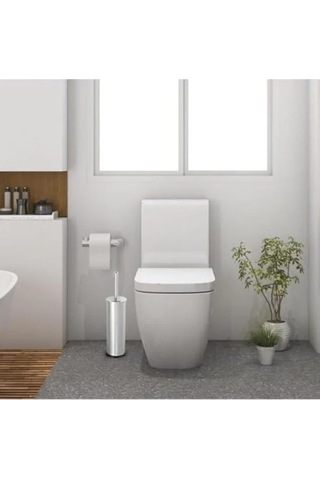 Krom Kaplama Metal Wc Fırçası Açık Ahşap