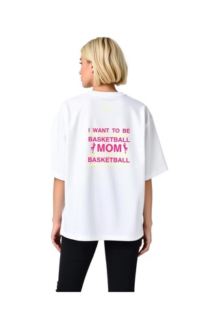 Paybuy Basketbol Annesi Ruh Hali Baskılı Kadın Oversize Tişört Beyaz