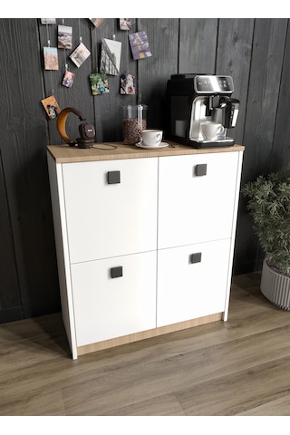 Afilli Asya Kahve Köşesi Ve Çok Amaçlı Dolap Tamamı Mdf Beyaz Gar