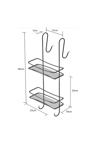 Duşakabin Banyo Rafı Şampuanlık 2 Katlı Askılı Siyah Siyah