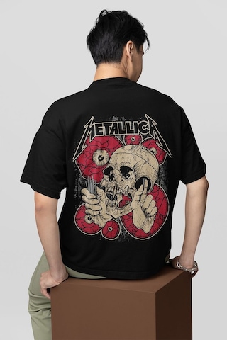 Metallica Rock Metal Baskılı Unisex Oversize Müzik Grubu Tişört Siyah