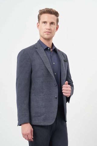 İmza Lacivert Ekose Desen Örme Mono Yaka Astarsız Çift Yırtmaç 2 Düğme 6 Drop Slim Fit Casual Ceket 1002245152 Lacivert