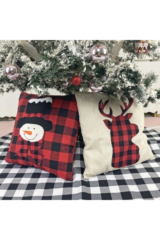 Neevoyu Kumaş Döşeme Kırmızı Pembe Yeşil Kare Desenli 43x43 Cm Yastık Kılıfı Multicolor