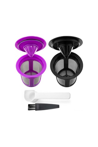 Kangvka 2 Adet Tekrarlı Kullanıma Uygun Kahve Filtresi Mor+siyah - 2 Filtre + 1 Kaşık Fırça Seti - 1.0 Ve 2.0 Breweri Uyumlu - Taze Kahve İçin Diğer