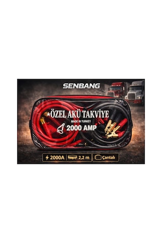 Senbang 2000a Akü Takviye Kablosu 2,2 Metre Çantalı, Güçlü Kıskaçlı, Kamyon/tır İçin Marş Kablosu