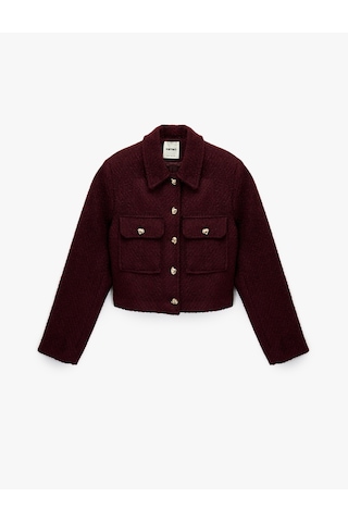 Koton Mücevher Düğme Detaylı Uzun Kollu Cepli Crop Tüvit Ceket Bordo 6wak50048ew Bordo