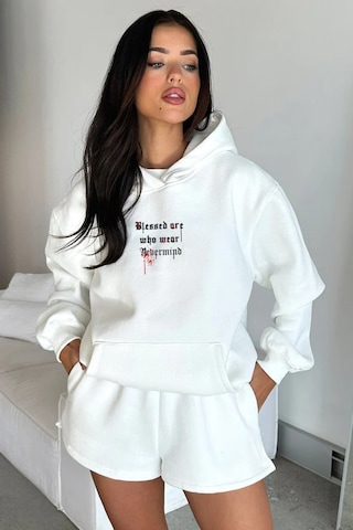 Unisex Oversize Hoodie - Blessed Tasarım Sweatshirt Beyaz