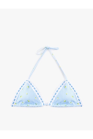 Koton Limon Baskılı Pötikareli Kroşe Detaylı Üçgen Bikini Üstü Beyaz Desenli 6sak10086mm