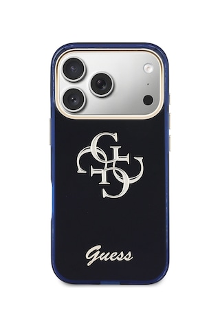 Apple iPhone 17 Pro Max Uyumlu Kılıf Guess Lisanslı Yazı Ve 4g Büyük Metal Logolu Tpu Kapak Mavi