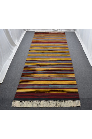 Zehra Abla Halı Yeni El Dokuma Otantik Devasa Çizgili Yahyalı Yün Kilim 7057 Çok Renkli