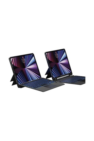 Apple Uyumlu iPad  Pro 12 9 6 Nesil Kılıf Led Işıklı Magnetik Standlı Klavyeli A2436 A2437 A2764 A2766