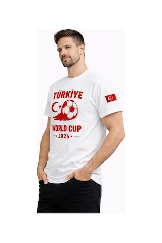 Novalisse Erkek Türkiye World Cup 2026 Baskılı Tişört Futbol Temalı Forma T-shirt - Beyaz Çoklu Renk