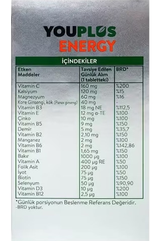 Youplus Energy Vitamin Ve Mineral Kompleksi 30 Tablet