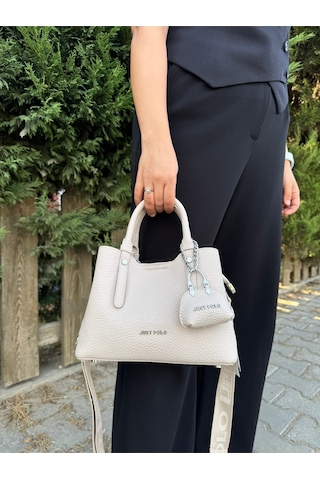 Just Polo Yeni Sezon 3 Bölmeli Yumuşak Deri Şık El Ve Omuz Çantası Shopper 22 X 18 Cm Ekru