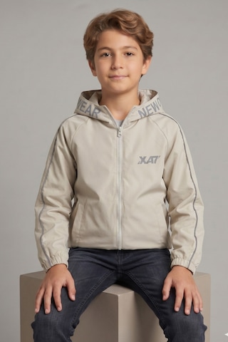 Erkek Çocuk Kapüşonlu Kolları Şeritli Baskılı Bondik Kumaş Mevsimlik Mont Mm5011 Bej