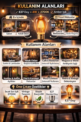 4w 2700k Rustik Ampul Amber 10 Adet