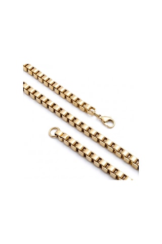 Premium Parlak Ve Şık Kare Arnavut Erkek Çelik Kolye 6x6 Mm 55 Cm 3183eck016 - Gold Renk Altın